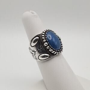 Vtg Carolyn Pollack Relios Southwest Sterling Silver Wide Blue Lapis Ring Sz 7